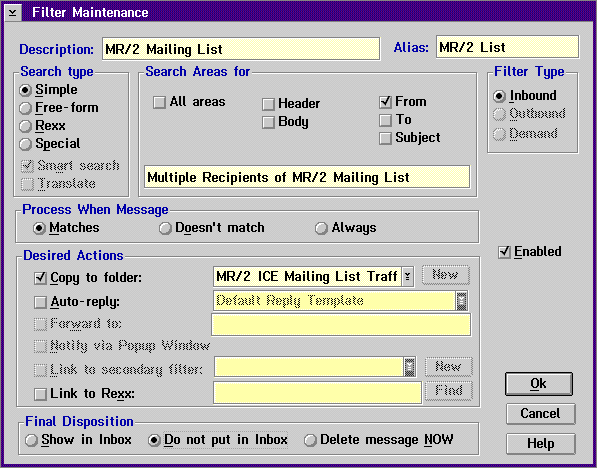 Screenshot of MR/2 ICE Filter Window